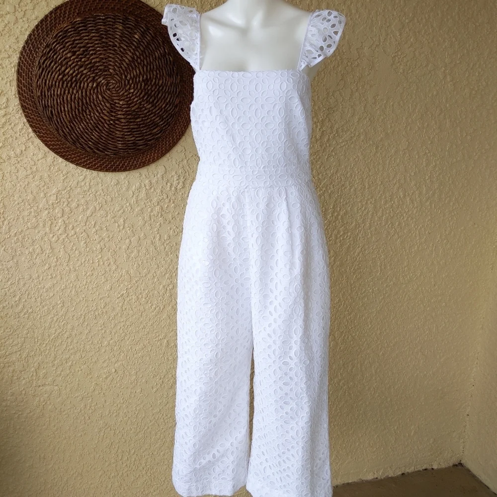 J crew Ruffle jumpsuit in embroidered eyelet